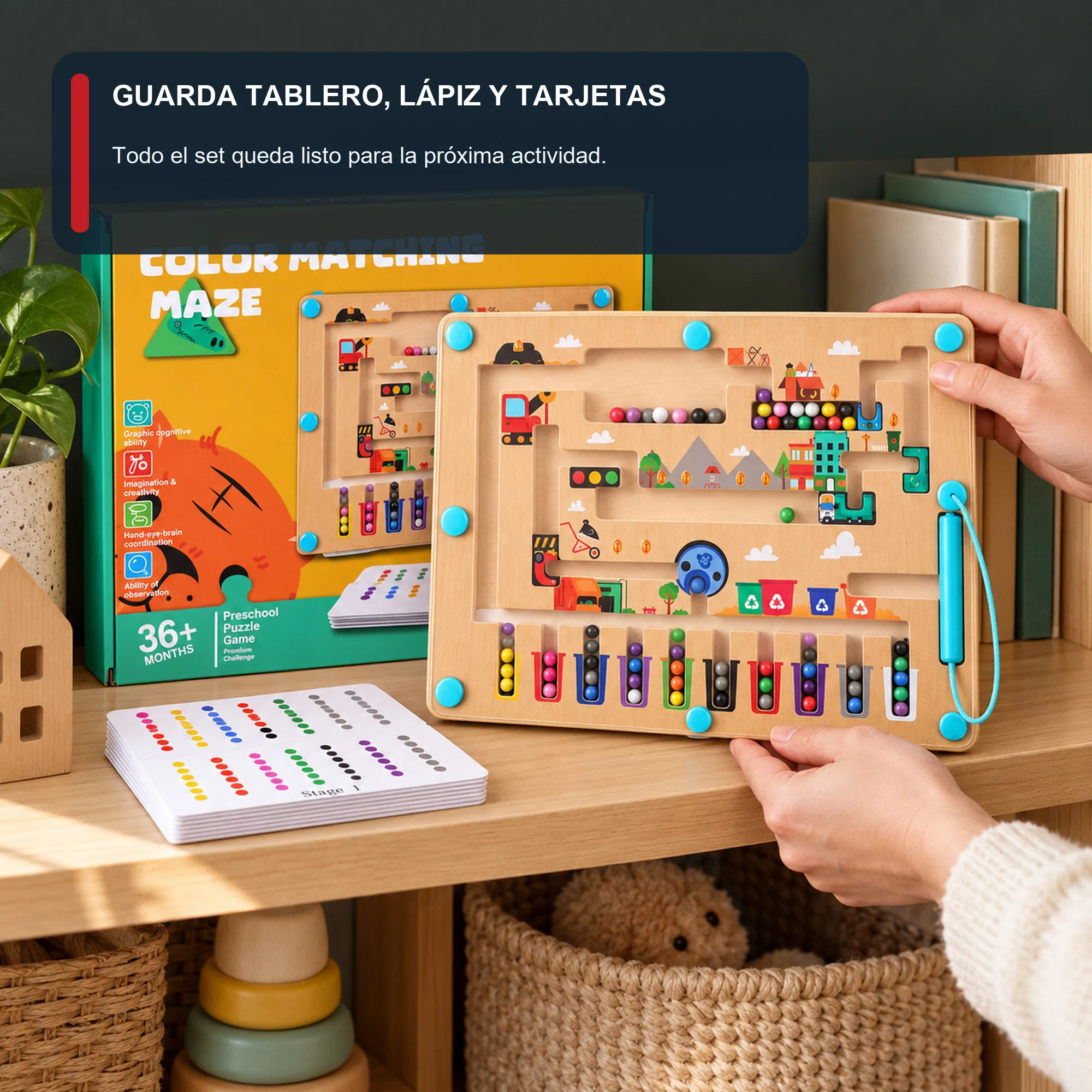 Laberinto Magnético de Colores con Tarjetas, Madera, 29,8 × 22,2 cm