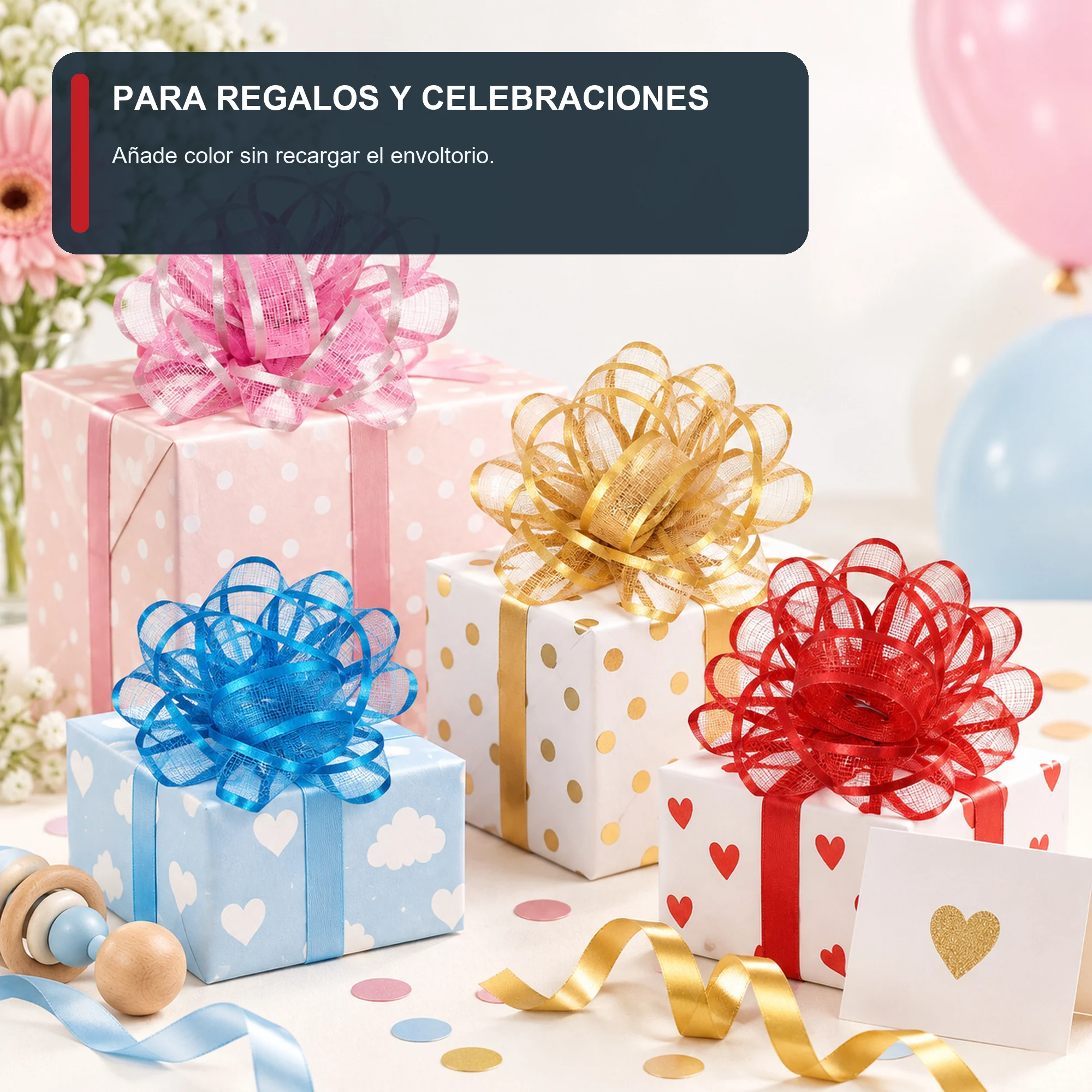 Lazos de Malla para Regalo, 5,5 cm (2,2 in) de diámetro aprox., 12 Unidades, Colores Surtidos