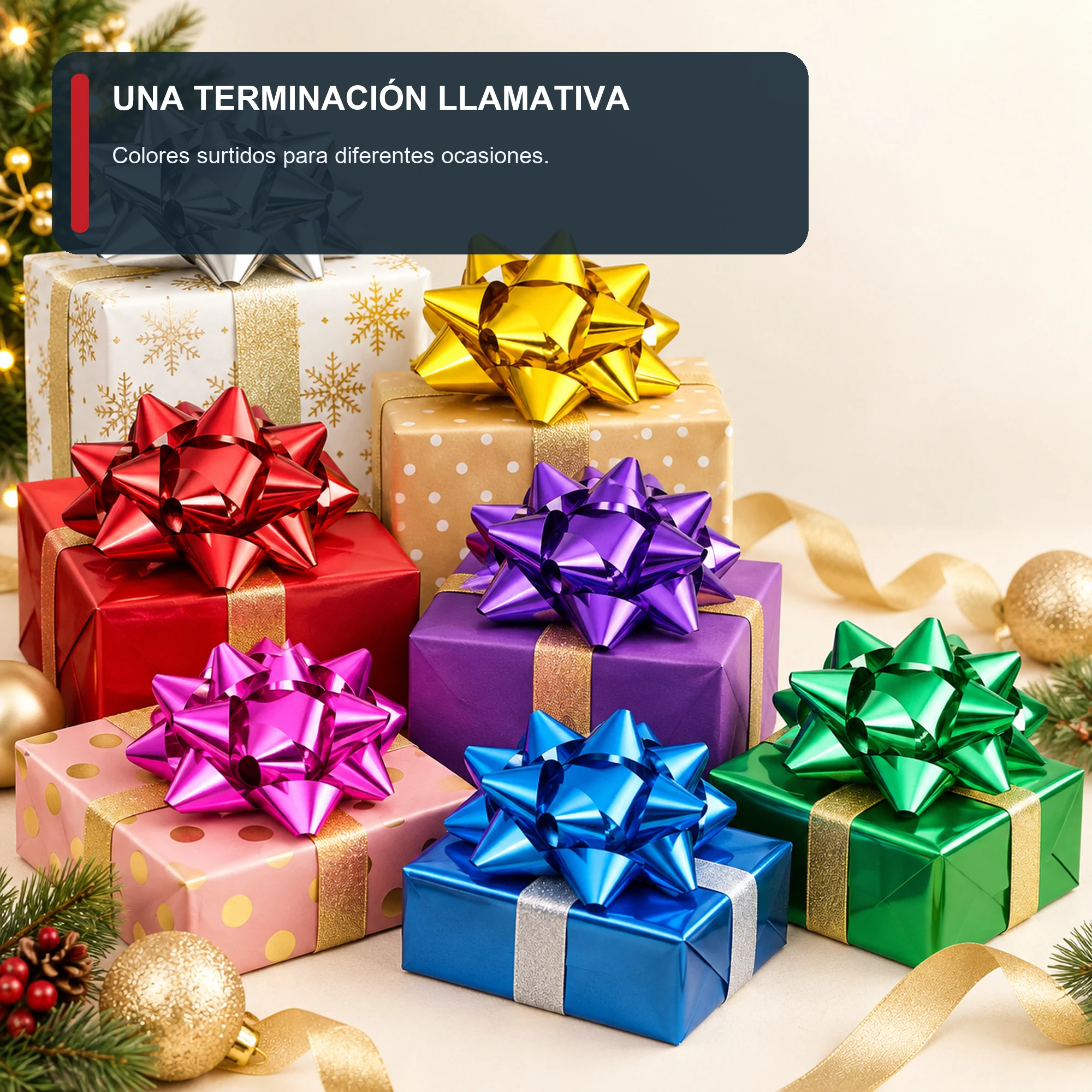 Lazos Estrella Metálicos Adhesivos, 7,5 cm (3,0 in) de diámetro aprox., 4 Unidades, Colores Surtidos
