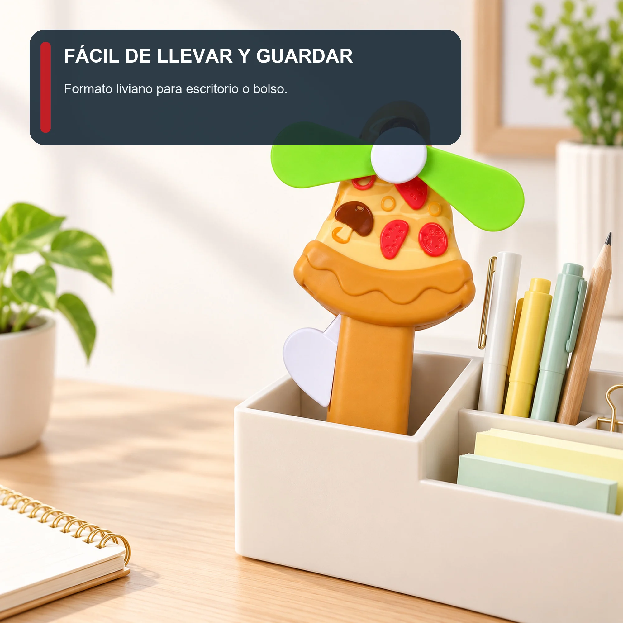 Mini Ventilador Manual Pizza, 14 × 6 cm, Color Surtido