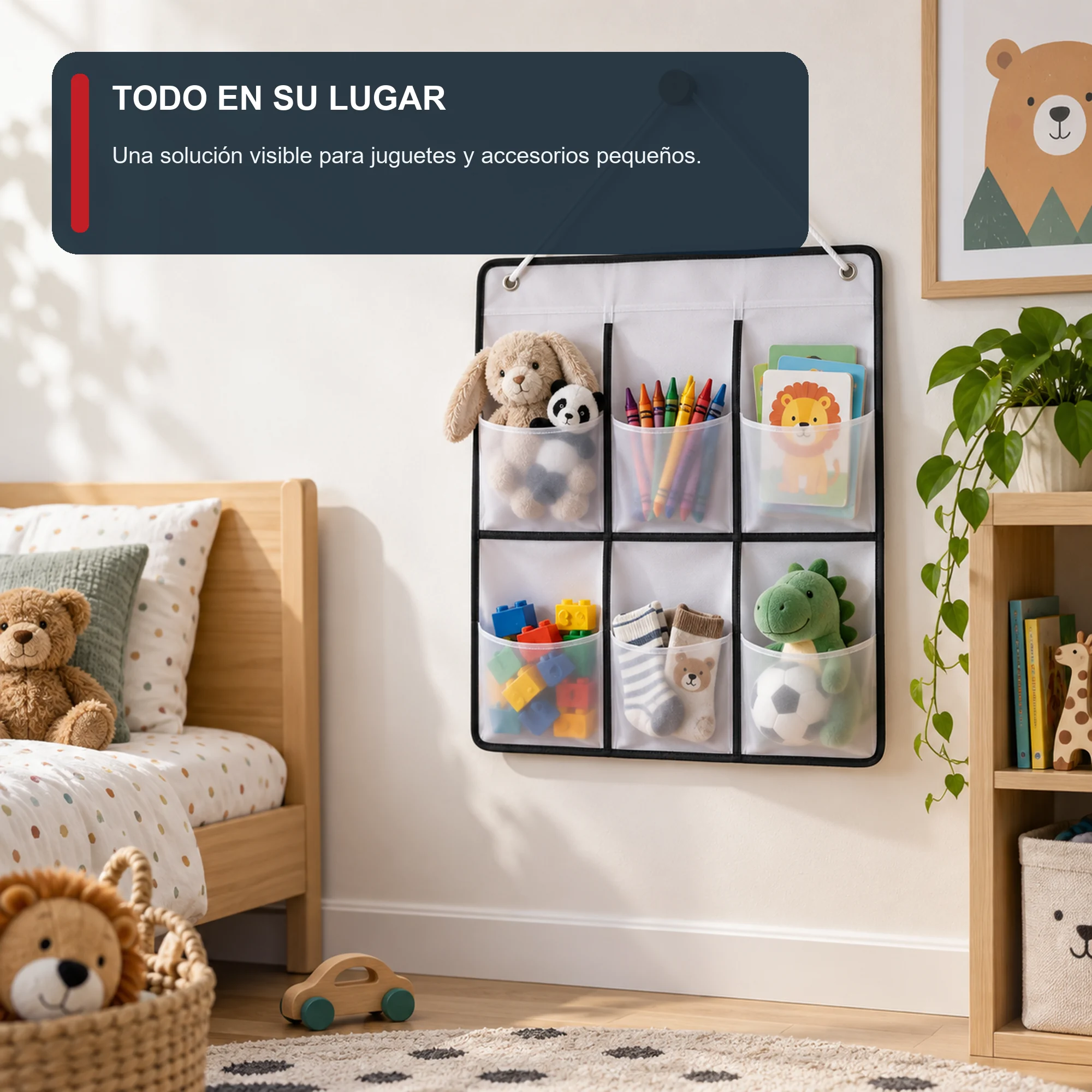 Organizador Colgante de 6 Bolsillos de PEVA y PP, 36 × 59 cm, 1 Unidad