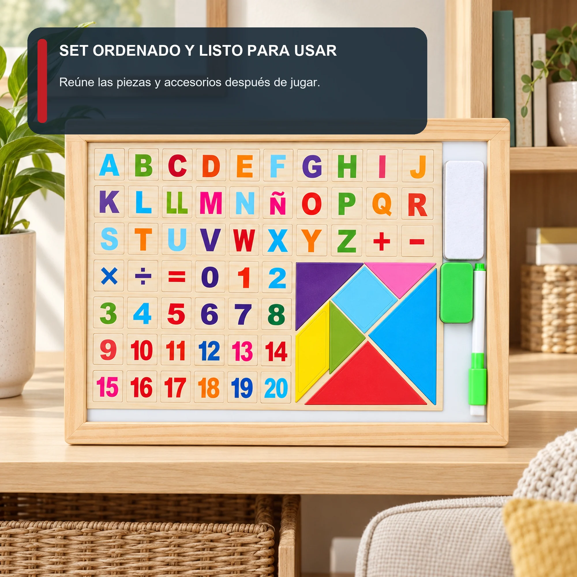 Pizarra Magnética Educativa en Español con Tangram, 60 Piezas, 37 × 27 cm