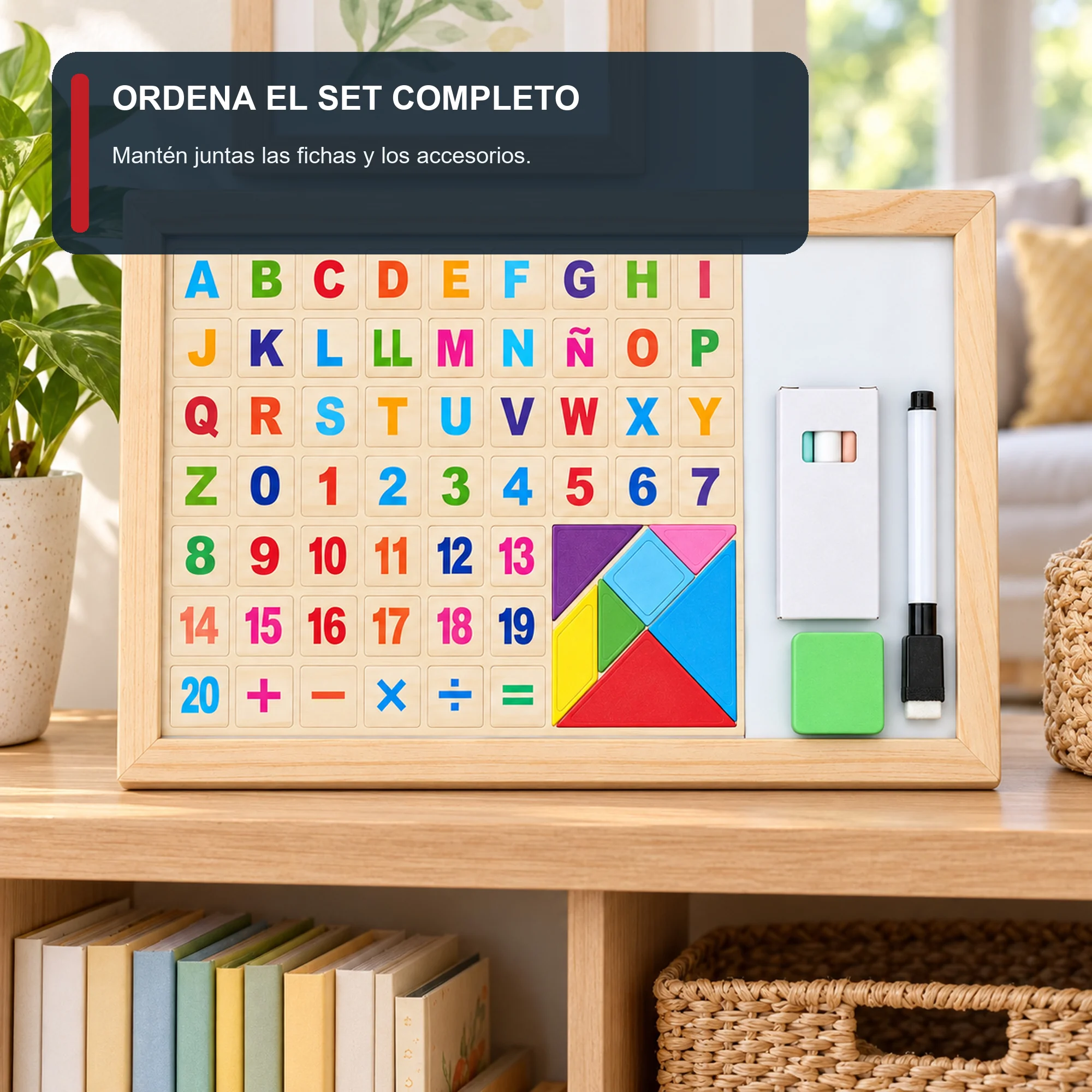 Pizarra Magnética Educativa en Español con Tangram, 72 Piezas, 33 × 22 cm
