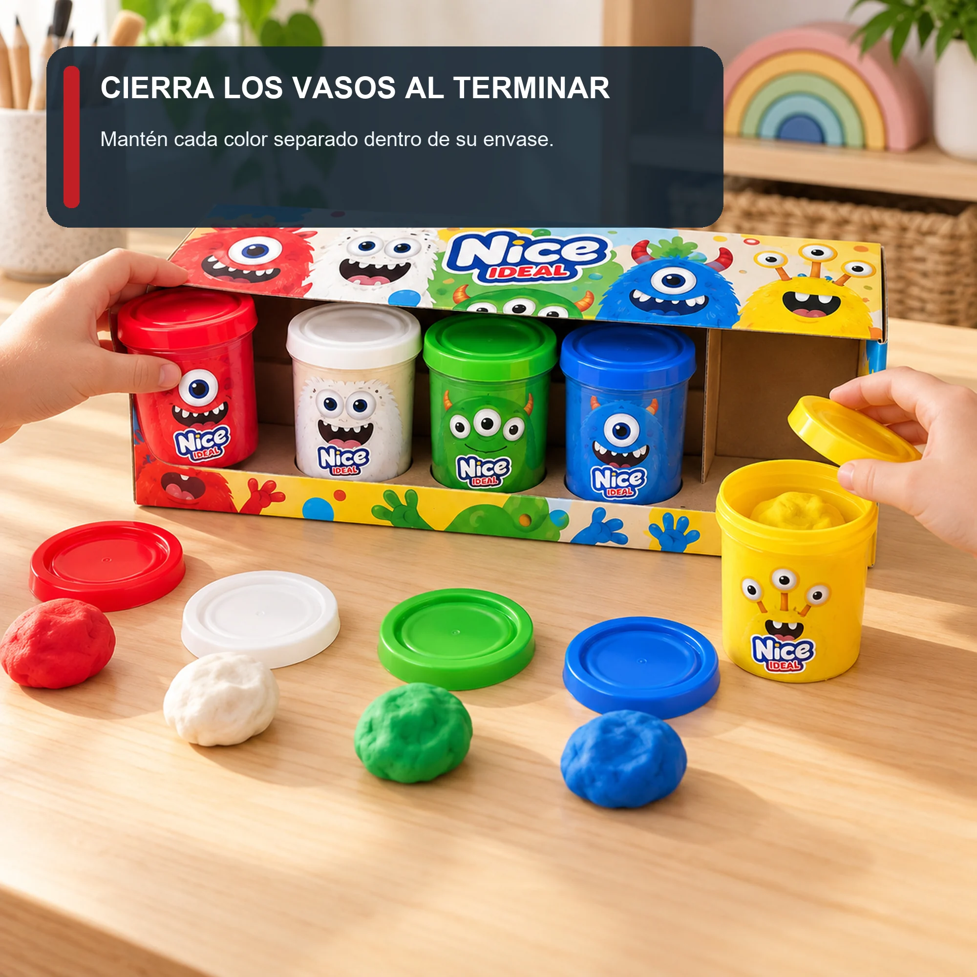 Set de Plasticina en 5 Vasos Grandes, 5 Colores