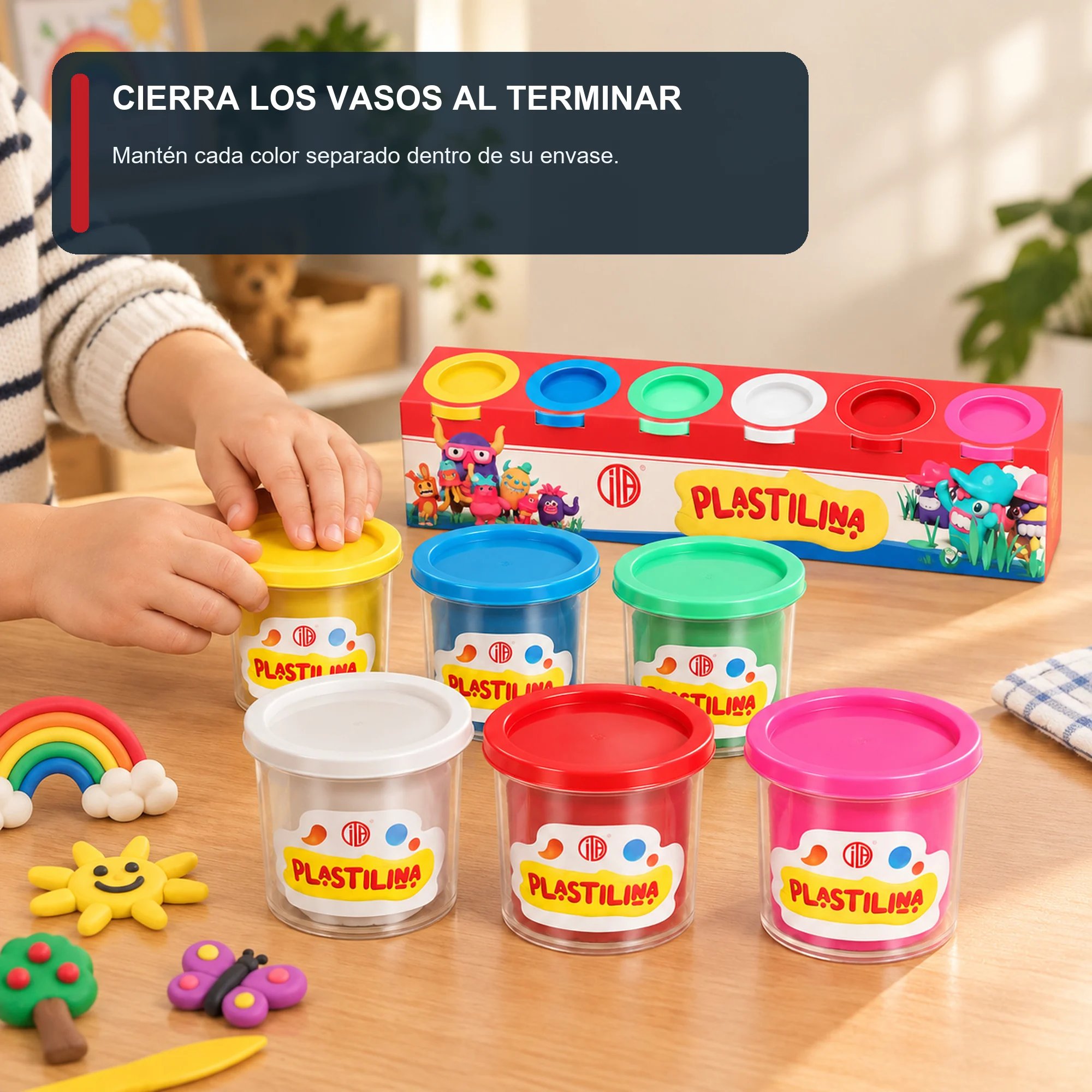 Set de Plasticina en 6 Vasos Grandes, 6 Colores