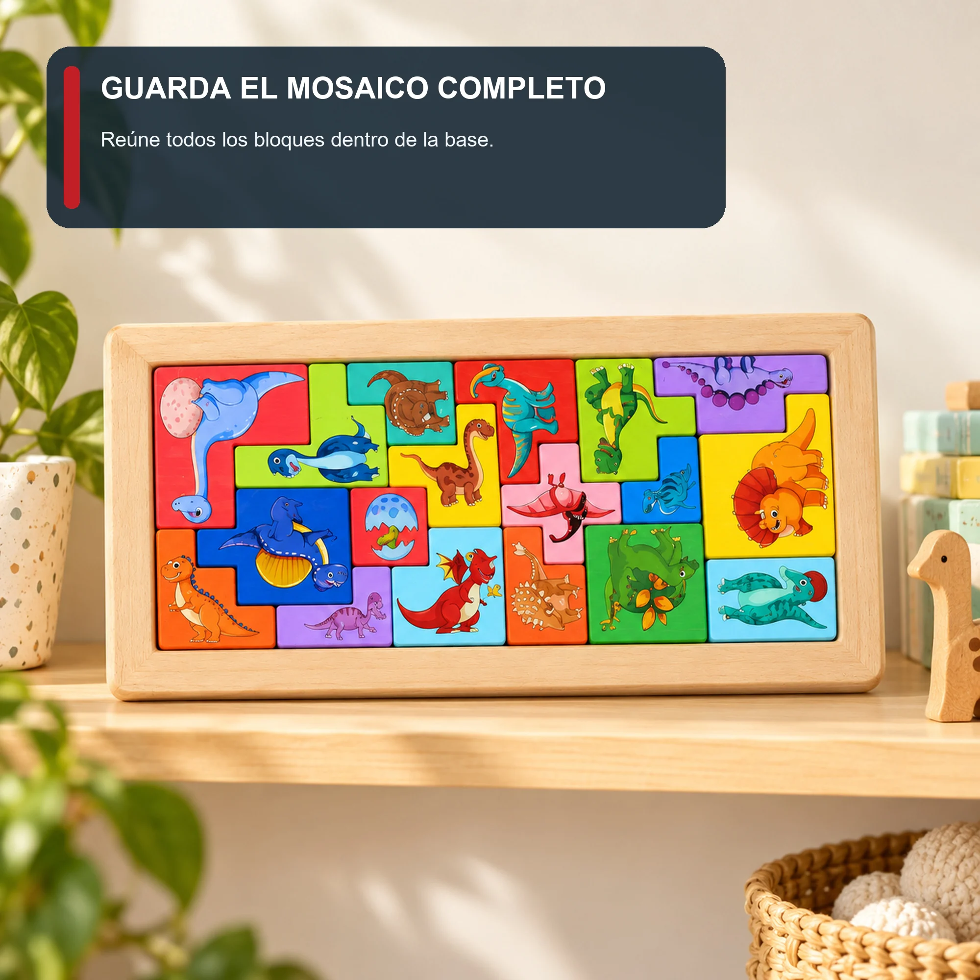 Puzzle de Bloques de Madera Ilustrado, 30 × 15 cm, Diseño Surtido