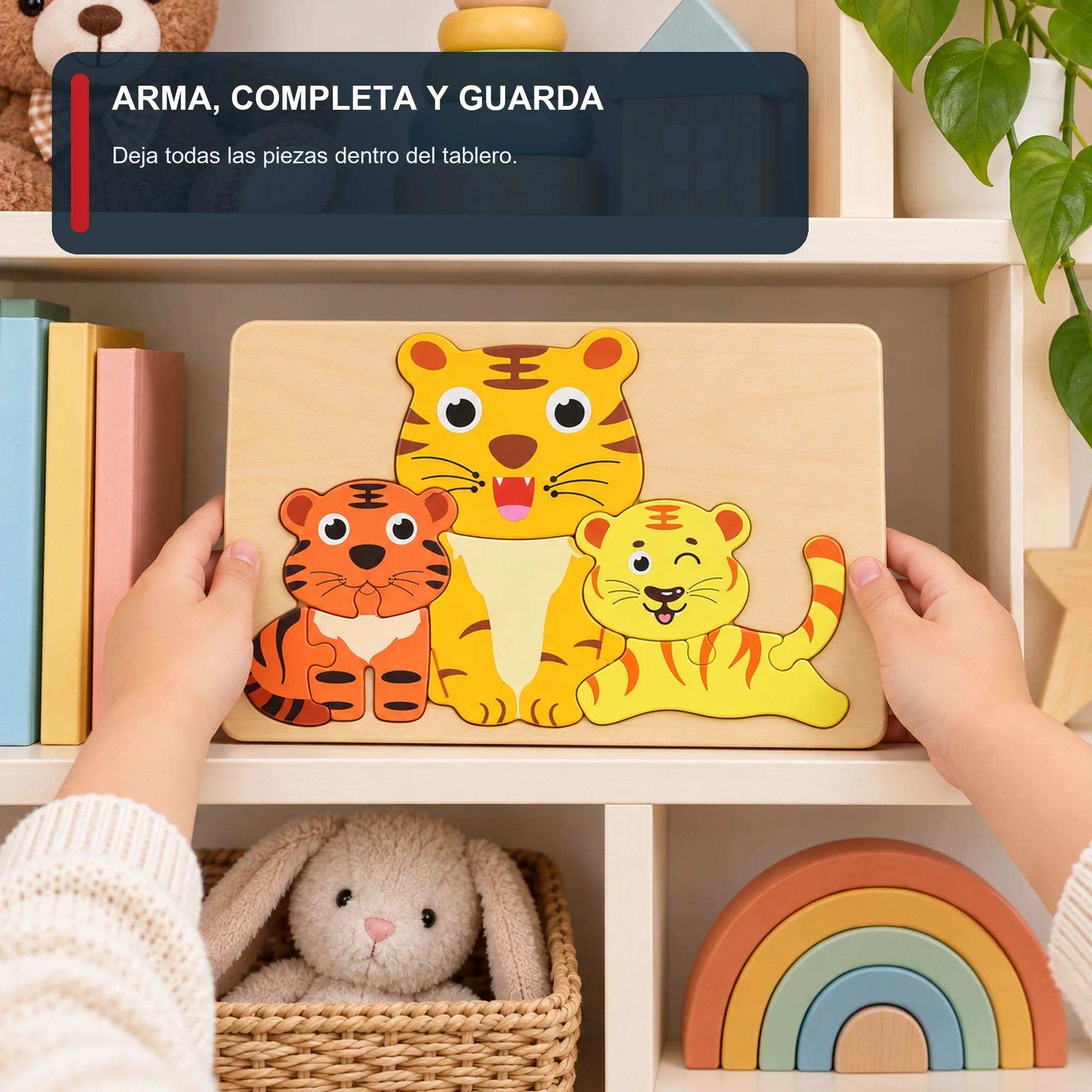 Rompecabezas de Familias de Animales, Madera 22 × 15 cm, Diseño Surtido