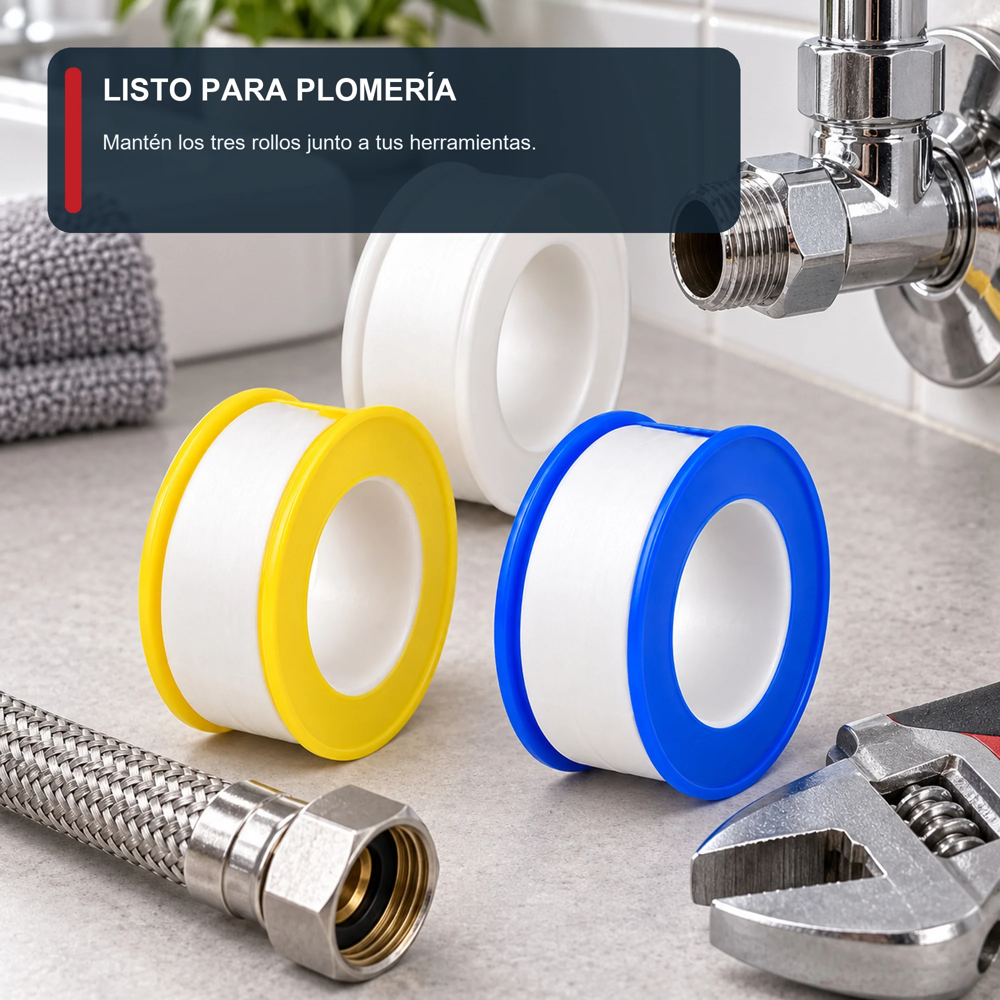 Set de 3 Cintas Selladoras de PTFE, 12 mm × 10 m