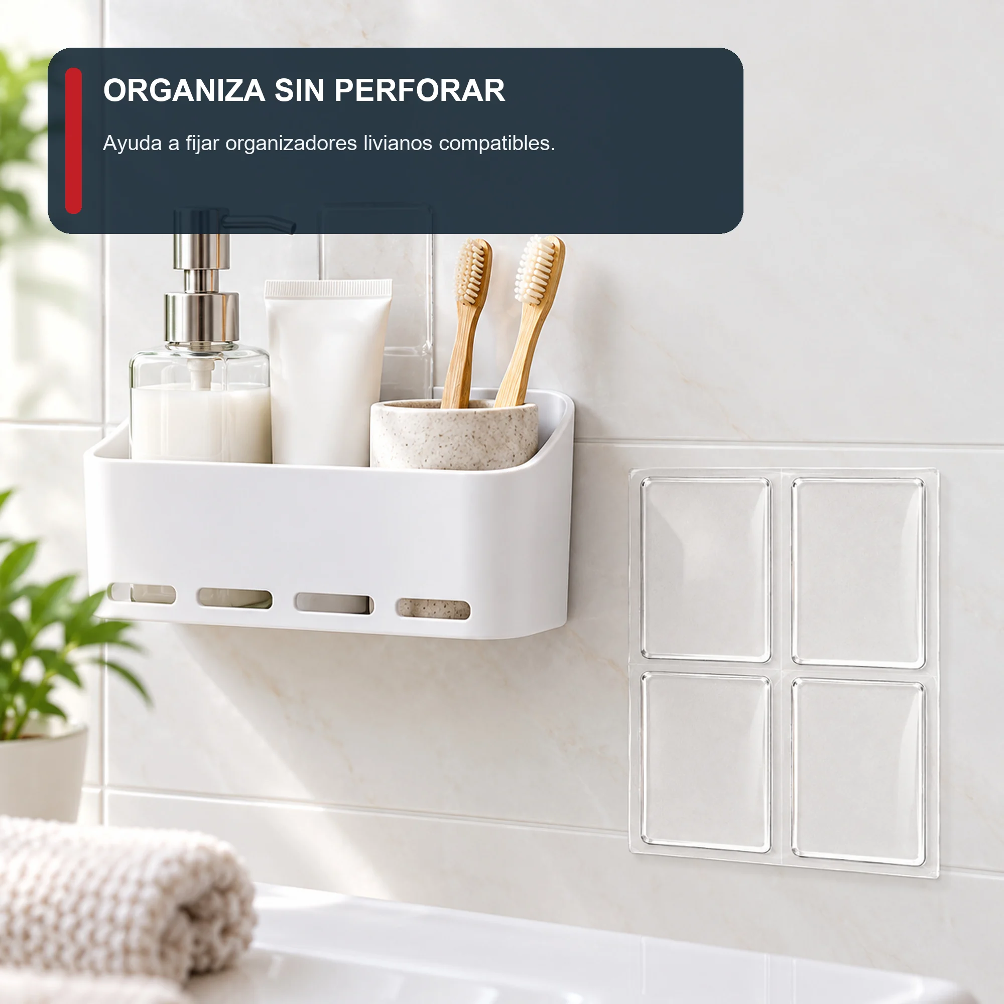 Set de 4 Almohadillas Adhesivas Acrílicas Transparentes Rectangulares, 30 × 60 mm