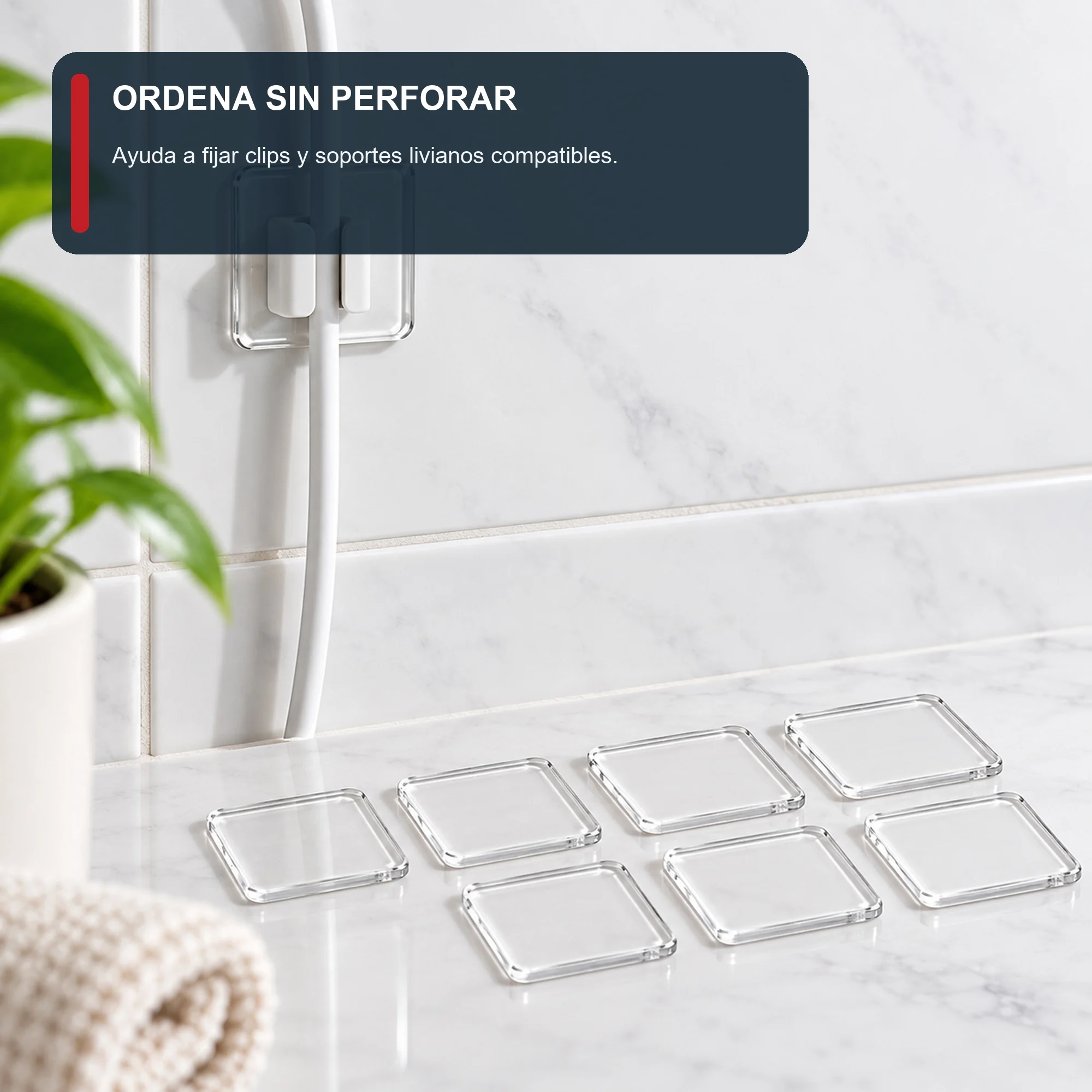 Set de 8 Almohadillas Adhesivas Acrílicas Transparentes Cuadradas, 30 × 30 mm