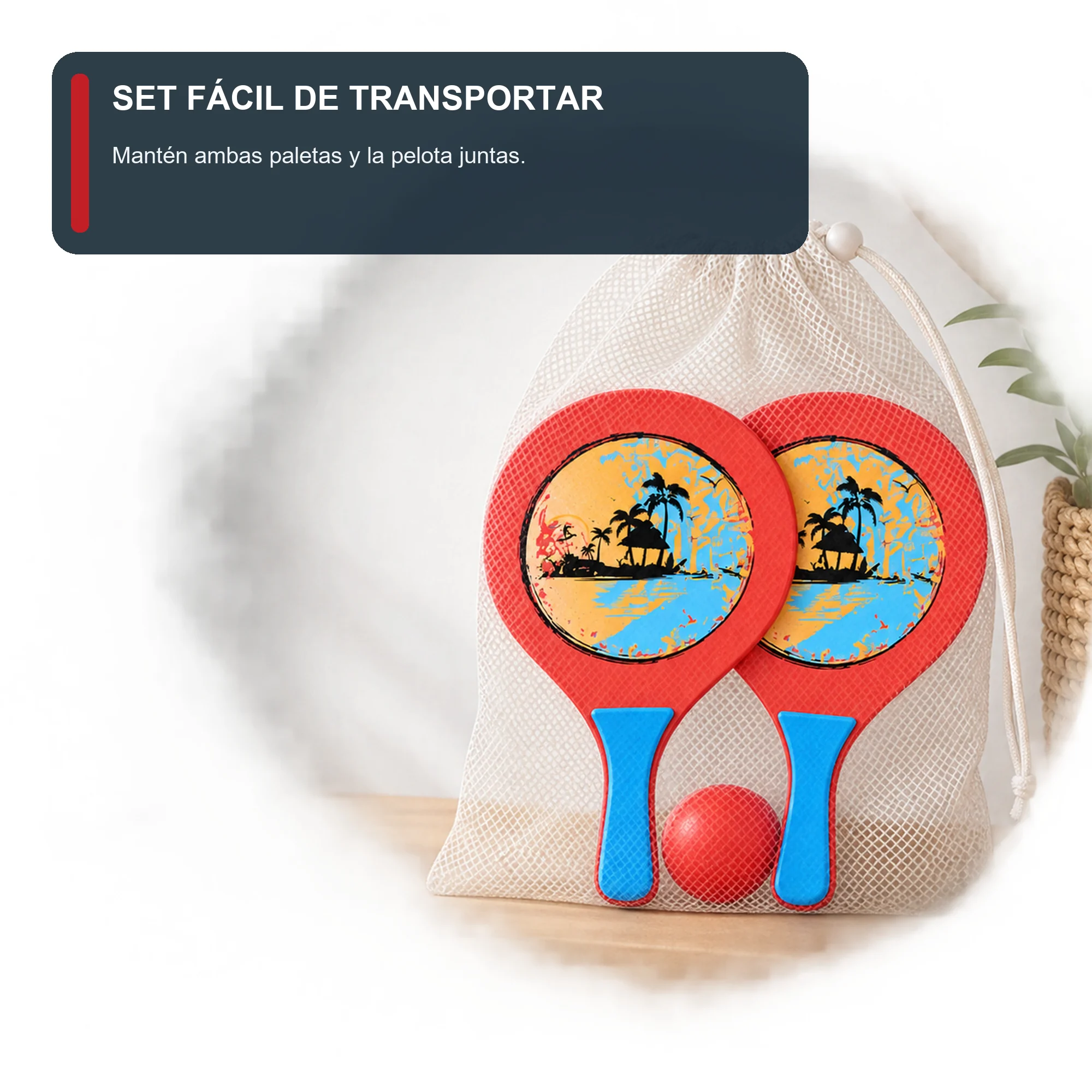 Set de Paletas de Playa Rojas con Pelota, 38 cm