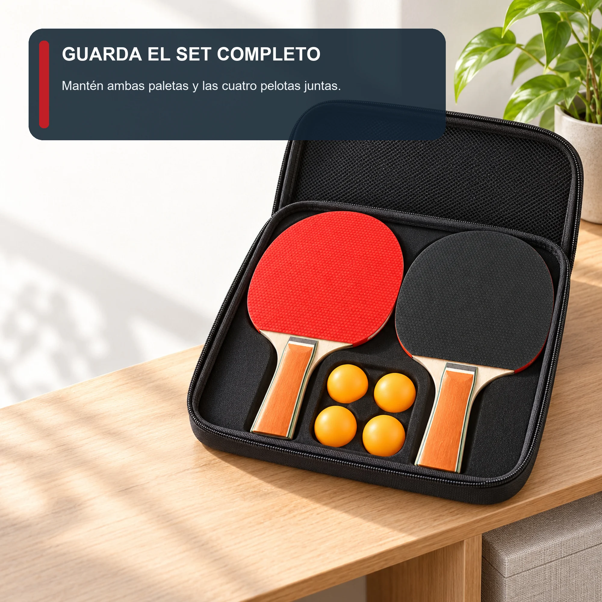 Set de Tenis de Mesa, 2 Paletas y 4 Pelotas