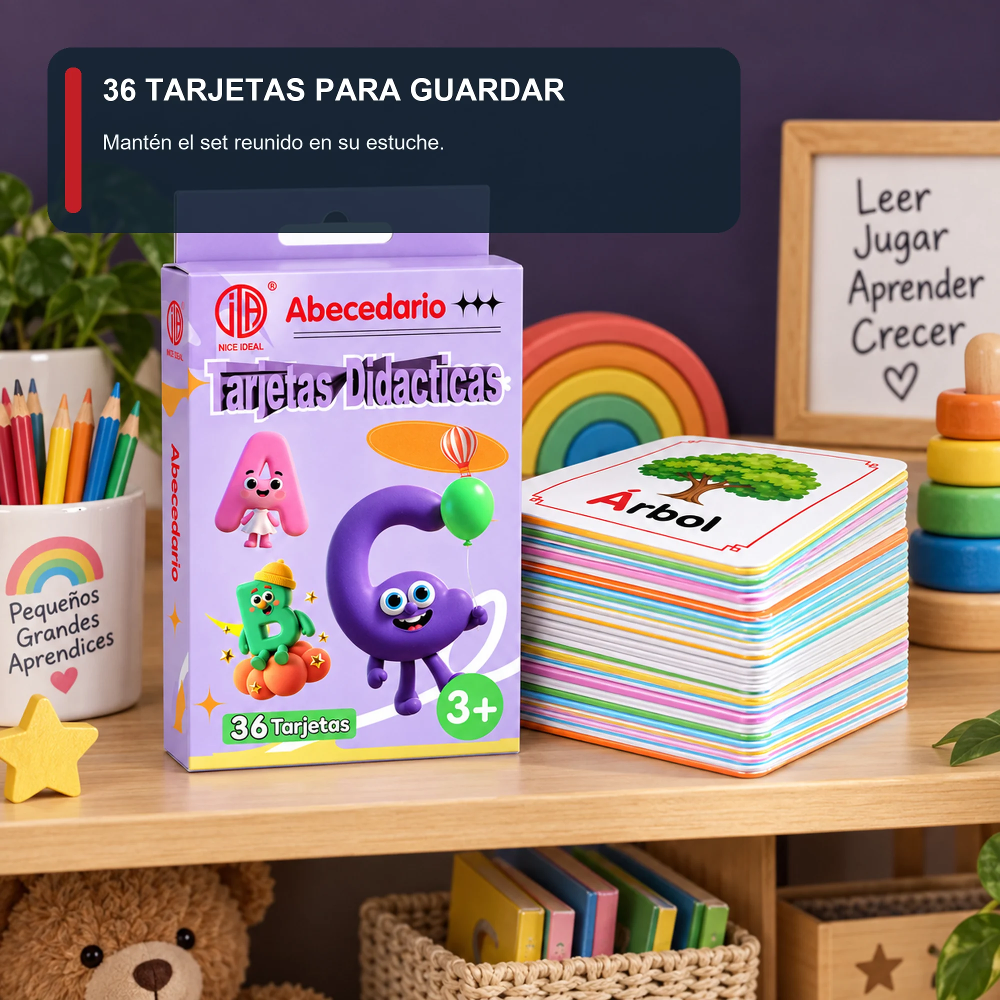 Tarjetas Didácticas de Abecedario en Español, 36 Unidades, 7,8 × 11,7 cm