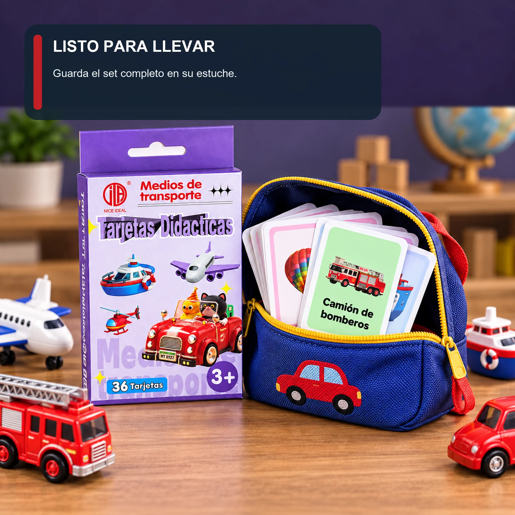 Tarjetas Didácticas de Medios de Transporte, 36 Unidades, 7,8 × 11,7 cm