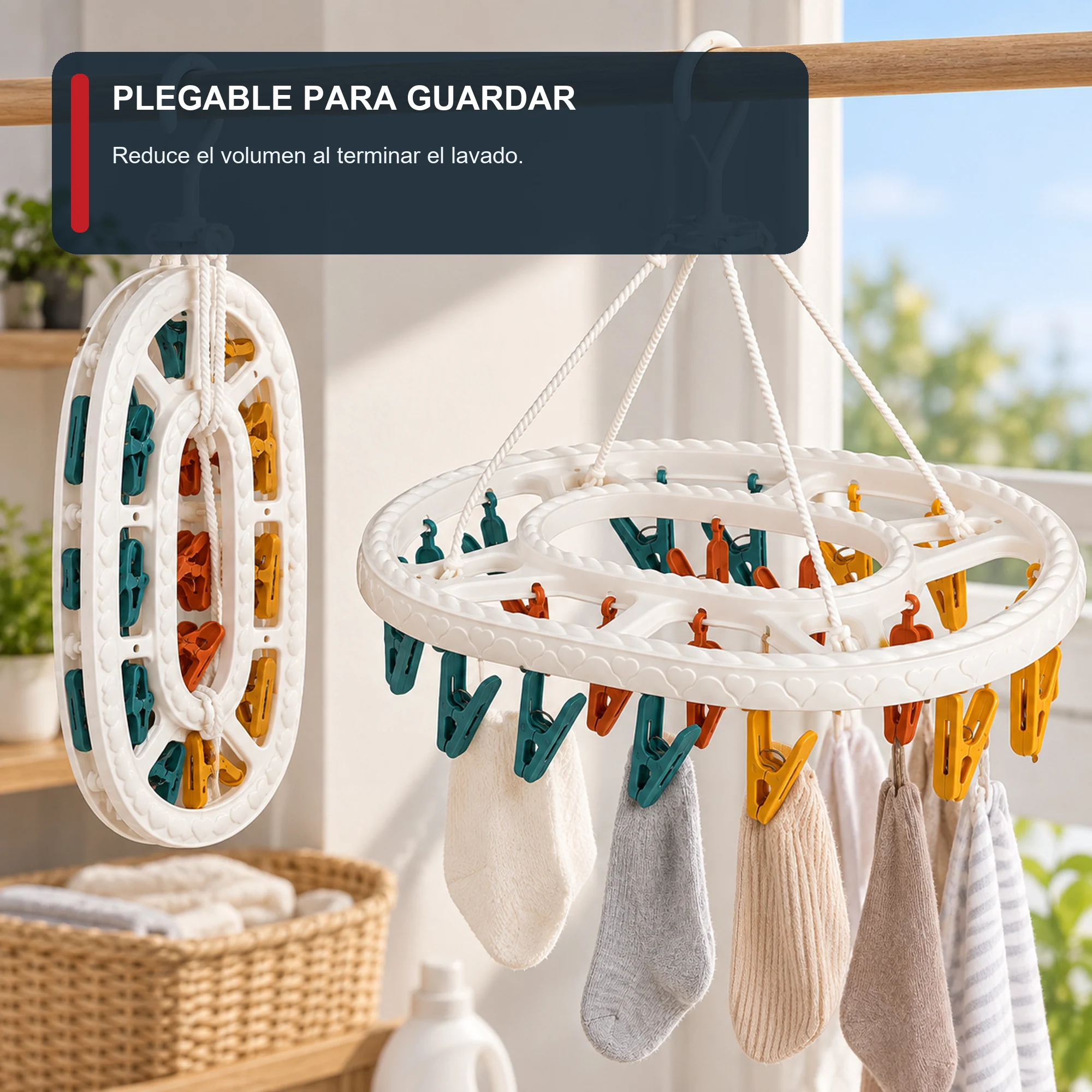 Tendedero Colgante Oval Rectangular con 20 Pinzas, 41,5 × 31 cm