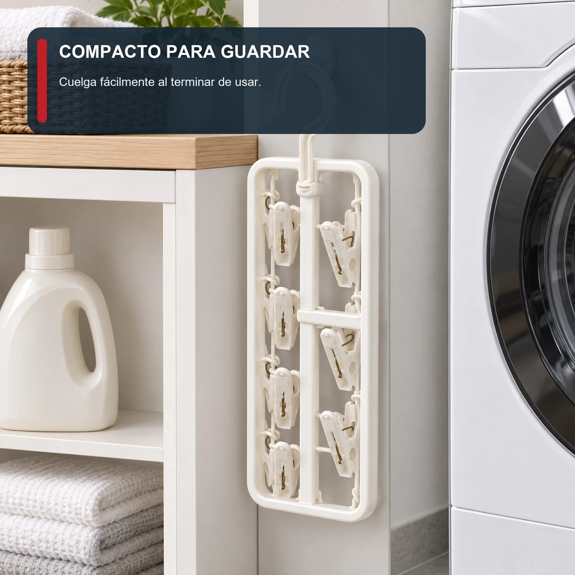 Tendedero Colgante Rectangular Compacto con 12 Pinzas, 26 × 11 cm