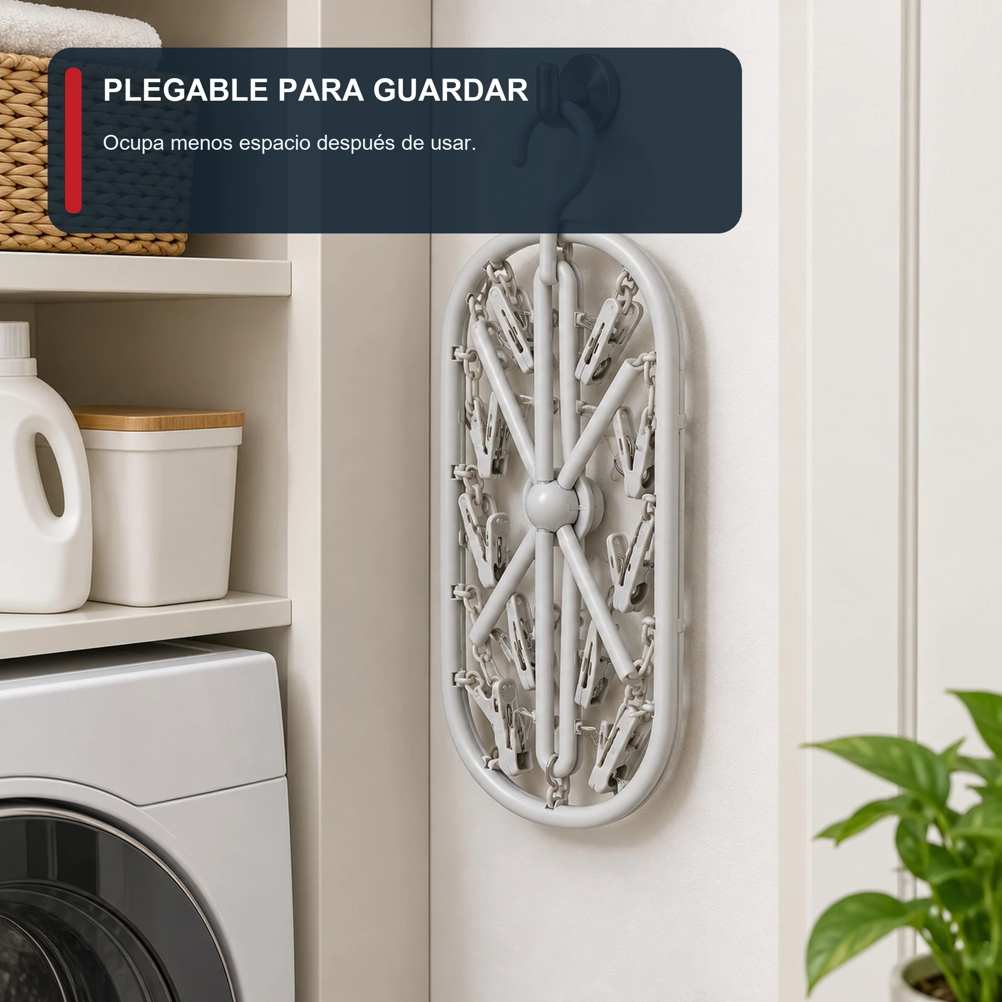 Tendedero Colgante Oval Rectangular Plegable con 14 Pinzas, 28 × 17 cm