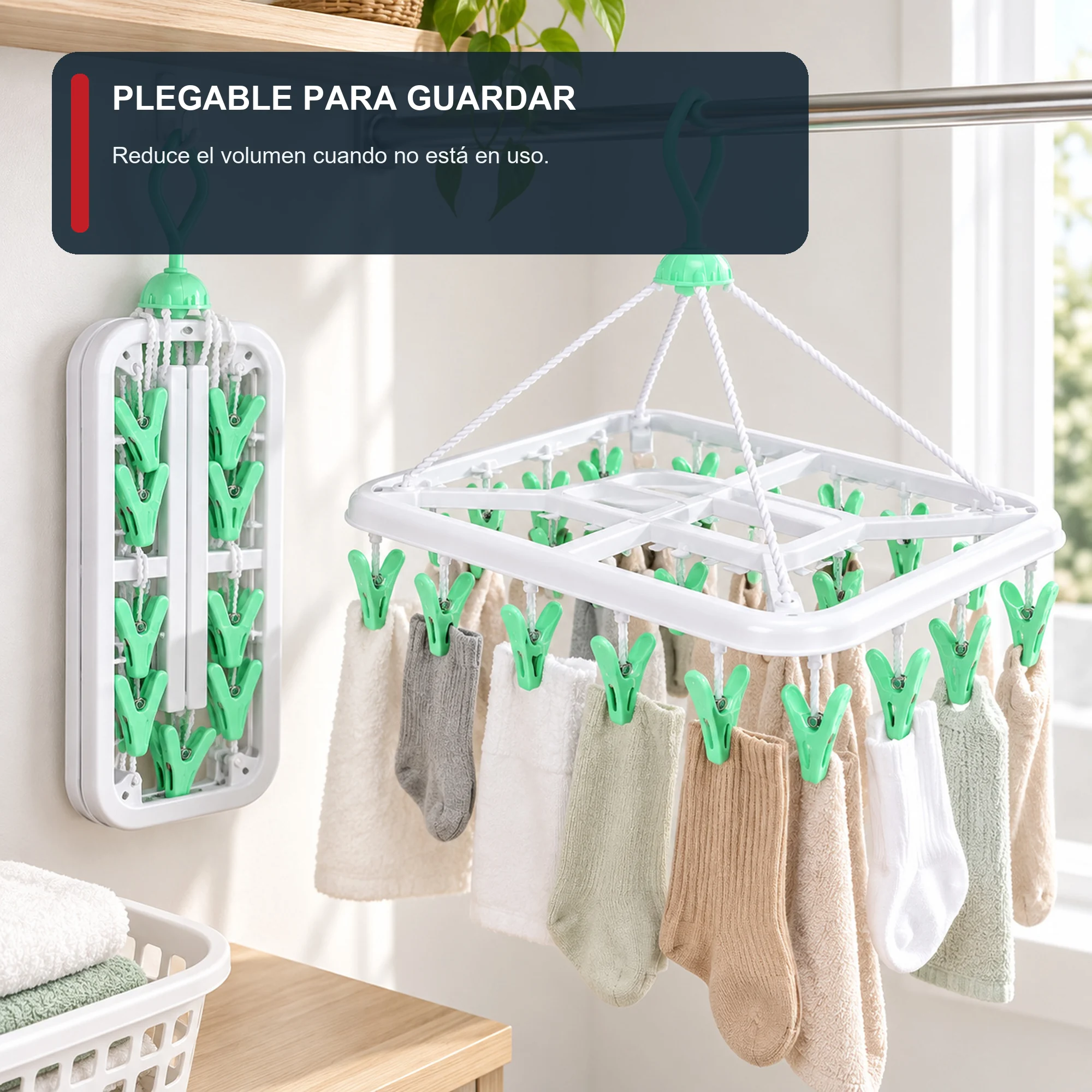 Tendedero Colgante Rectangular con 20 Pinzas, 38 × 28 cm
