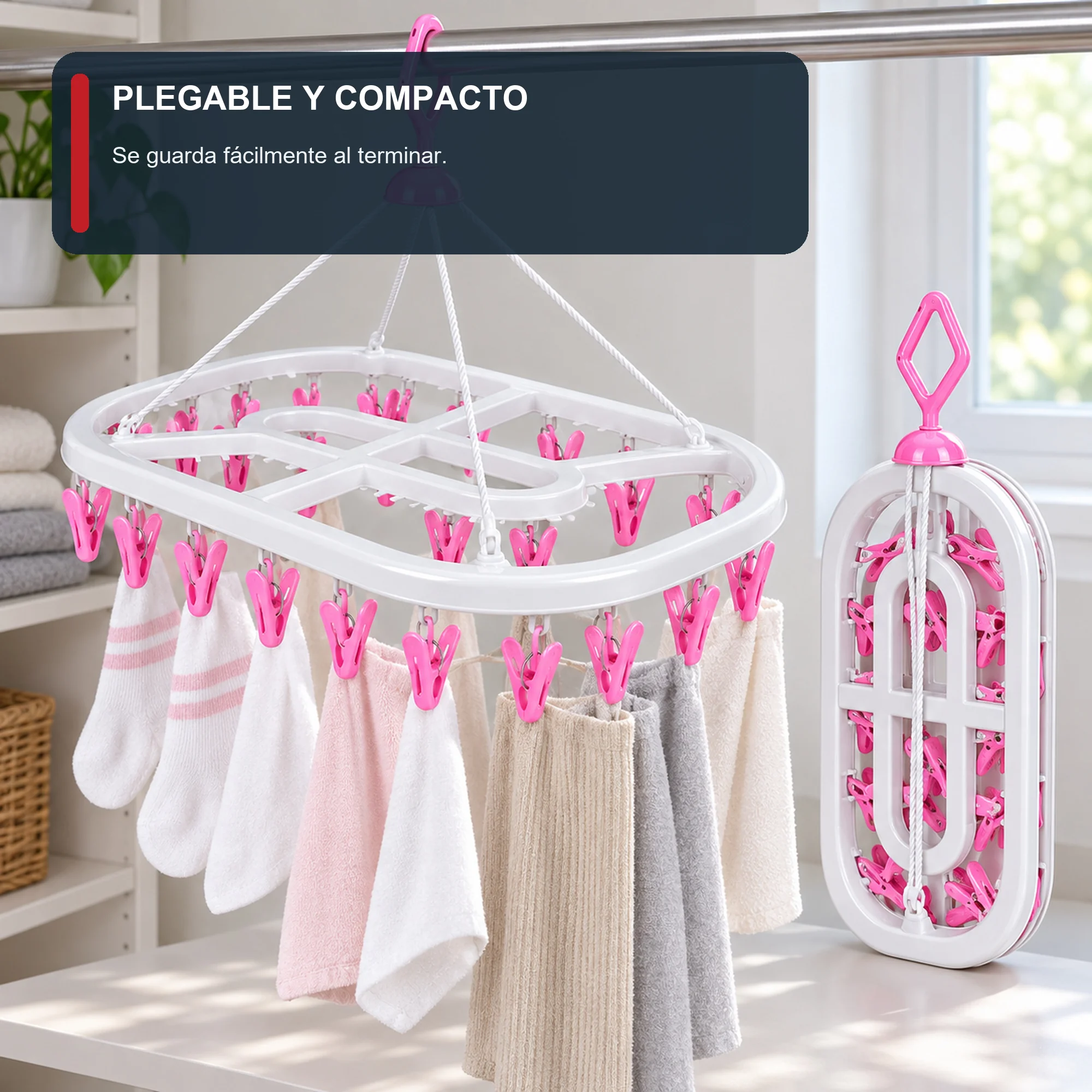 Tendedero Colgante Rectangular Alargado con 24 Pinzas, 42 × 29 cm
