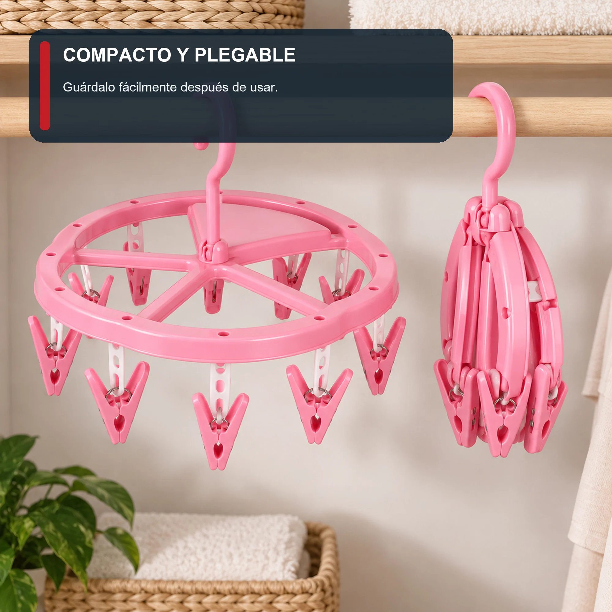 Tendedero Colgante Circular Compacto con 10 Pinzas, diámetro 22 cm